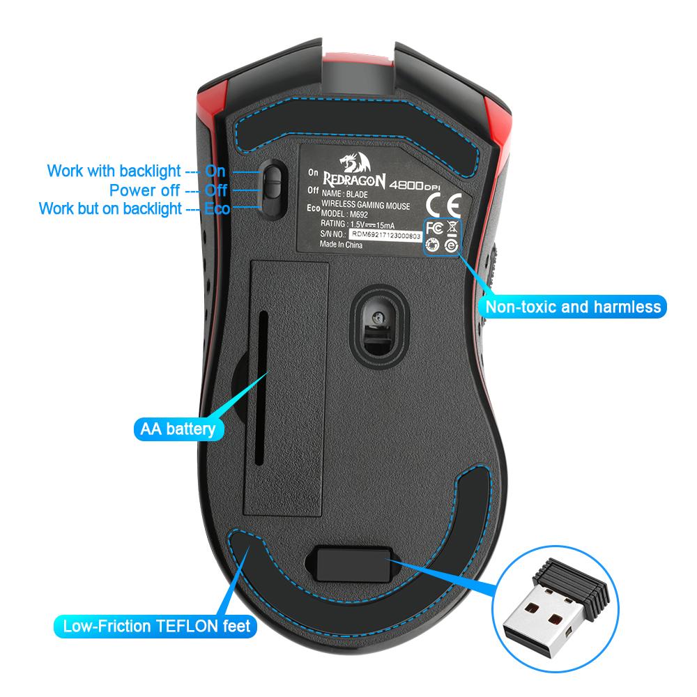 Redragon USB Wireless Gaming Mouse 4800 DPI 9 buttons ergonomic design for 2.4G desktop computer accessories gamer lol PC - Image 5