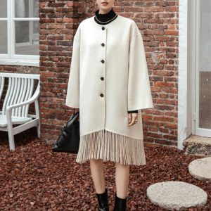 Autumn And Winter New Full Wool Long Tassel Knitted Overcoat Design Feeling Double-Sided Wool Cloth