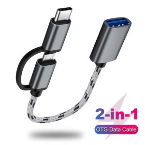 2 in 1 OTG Adapter Cable Nylon Braid USB 3.0 to Micro USB Type C Data Sync Adapter for Huawei for MacBook U Disk Type-C OTG