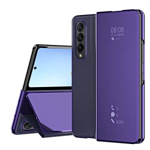 PUROOM for Samsung Galaxy Z Fold 4 Luxury Mirror Case Flip Kickstand Full Hinge Protection Shockproof Case for Samsung Galaxy Z Fold 4 5G 2022 (Purple)