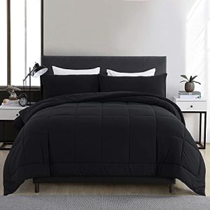 DOWNCOOL All Seasons Bedding Comforters & Sets with 1 Pillow Case -2 Pieces Bed Set Twin Down Alternative Comforter Set -Black Bedding Comforter Sets Twin (64x88 inches)