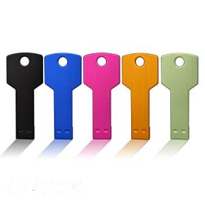 JUANWE 5 Pack 8GB USB Flash Drive USB 2.0 Metal Thumb Drive with Key Shape Design Jump Drive Waterproof Memory Stick Portable USB Drive-Black/Blue/Pink/Gold/Green