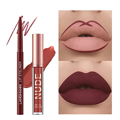 LANGMANNI 6 Matte Lipstick with 6 Lipliners Durable Lip Gloss Long-Lasting Non-Stick Cup Not Fade Waterproof High Pigmented Velvet Lipgloss Kit Beauty Cosmetics Makeup Gift for Girls(12PCS) - Image 7