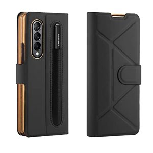 Compatible with Samsung Galaxy Z Fold 4 5G(2022) Leather Case,Built-in S-Pen Holder & Screen Protector Electroplated Bright Border Mobile Phone Cover,with Matte Feel and Variable Kickstand