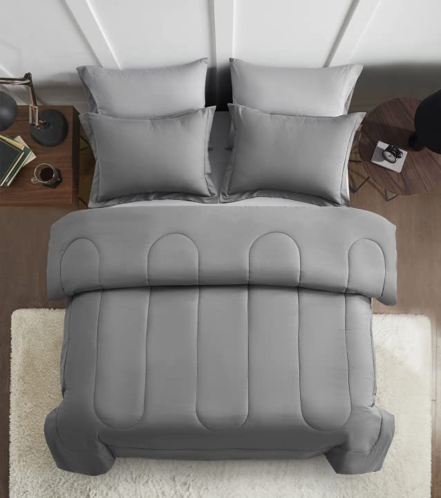 Maple&Stone Gray Comforter Sets for Queen Bed - Grey Bedding Sets Queen, Bed Set 7 Pieces with Sheet, All Season Grey Bed in a Bag 88x88 inches - Image 6