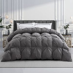 WENERSI Feather Down Comforter Queen, Beautiful Pinch Pleat Duvet Insert, 100% Cotton Fabric, All Season Queen Comforter(Grey, 90x90inches)