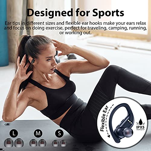 bmanl Wireless Earbuds Bluetooth Headphones 48hrs Play Back Sport Earphones with LED Display Over-Ear Buds with Earhooks Built-in Mic Headset for Workout Black BMANI-VEAT00L - Image 2