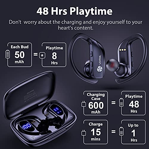 bmanl Wireless Earbuds Bluetooth Headphones 48hrs Play Back Sport Earphones with LED Display Over-Ear Buds with Earhooks Built-in Mic Headset for Workout Black BMANI-VEAT00L - Image 5