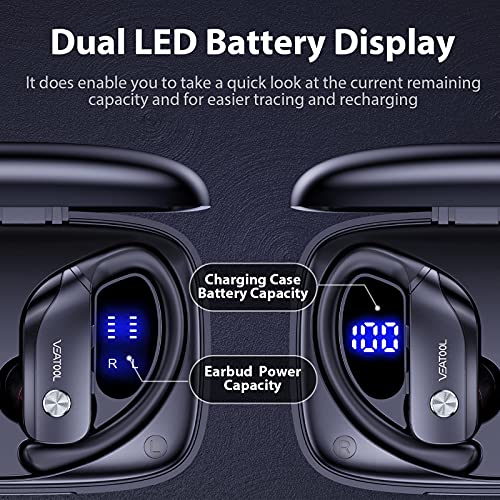 bmanl Wireless Earbuds Bluetooth Headphones 48hrs Play Back Sport Earphones with LED Display Over-Ear Buds with Earhooks Built-in Mic Headset for Workout Black BMANI-VEAT00L - Image 6