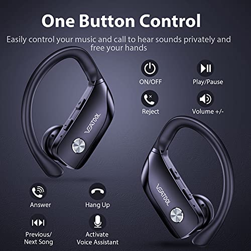 bmanl Wireless Earbuds Bluetooth Headphones 48hrs Play Back Sport Earphones with LED Display Over-Ear Buds with Earhooks Built-in Mic Headset for Workout Black BMANI-VEAT00L - Image 4
