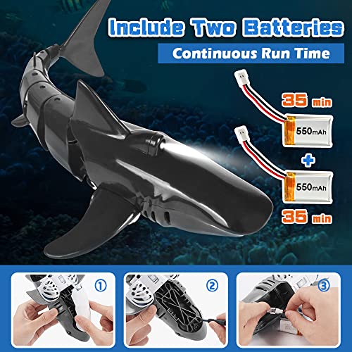 2.4G Remote Control Shark Toy 1:18 Scale High Simulation Shark Shark for Swimming Pool Bathroom Great Gift RC Boat Toys for 6+ Year Old Boys and Girls (with 2 Batteries) - Image 6