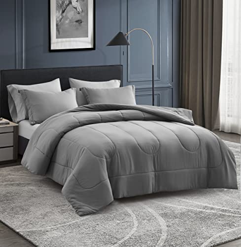 Maple&Stone Gray Comforter Sets for Queen Bed - Grey Bedding Sets Queen, Bed Set 7 Pieces with Sheet, All Season Grey Bed in a Bag 88x88 inches - Image 5