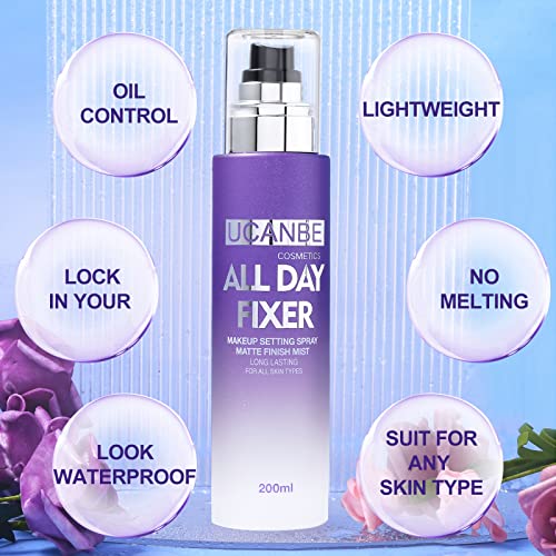UCANBE Makeup Setting Spray - Matte Finishing Spray Long Lasting Face Mist, Oil Control Lightweight Hydrate Make Up Spray, 6.7 Fl Oz Large Size - Image 7