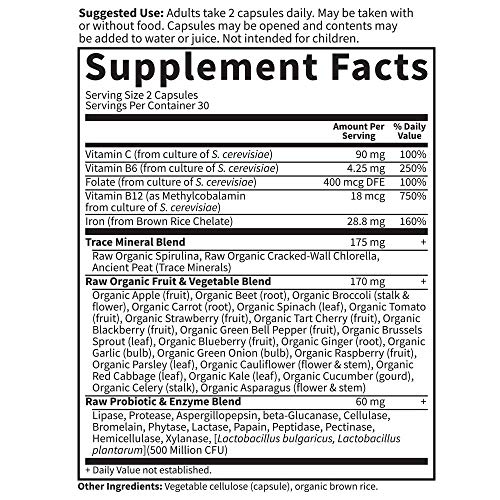 Garden of Life Vitamin Code Iron Supplement, Healthy Blood - 60 Vegan Capsules, 28g Iron, Vitamins B, C, Trace Minerals, Fruit Veggies, Probiotics - Iron Supplements for Women Energy, Anemia Support - Image 5